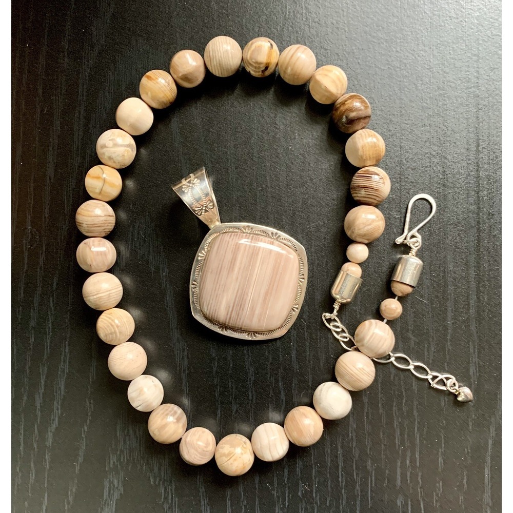 Vintage Jay King DTR 925 Sterling Silver Jasper Necklace 16" - 20" Beautiful! - Picture 3 of 8